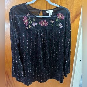 Black Floral Embroidered Women's Top